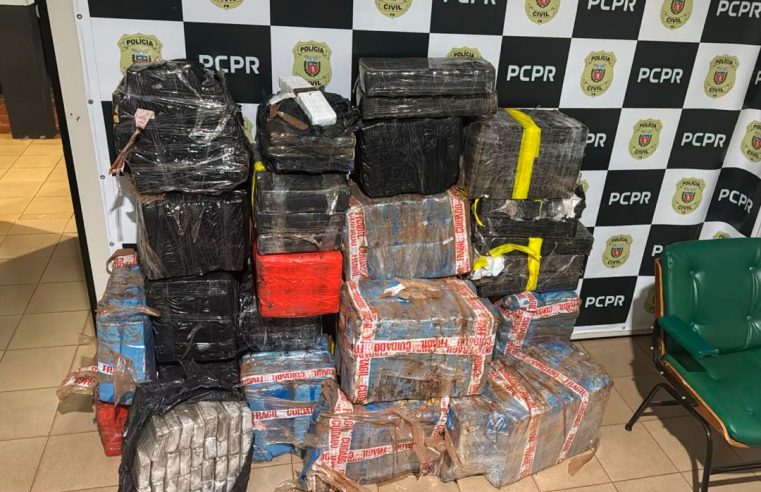 Maconha no “bobineiro”: carreta quase acerta viatura e motorista se ferra no Oeste